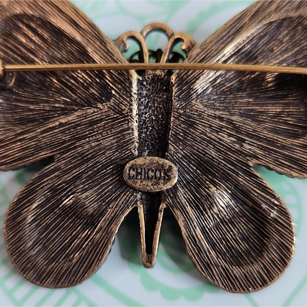 Signed Chico's Rhinestone AB Aurora Borealis Butterfly Brooch Pin - Picture 3 of 4